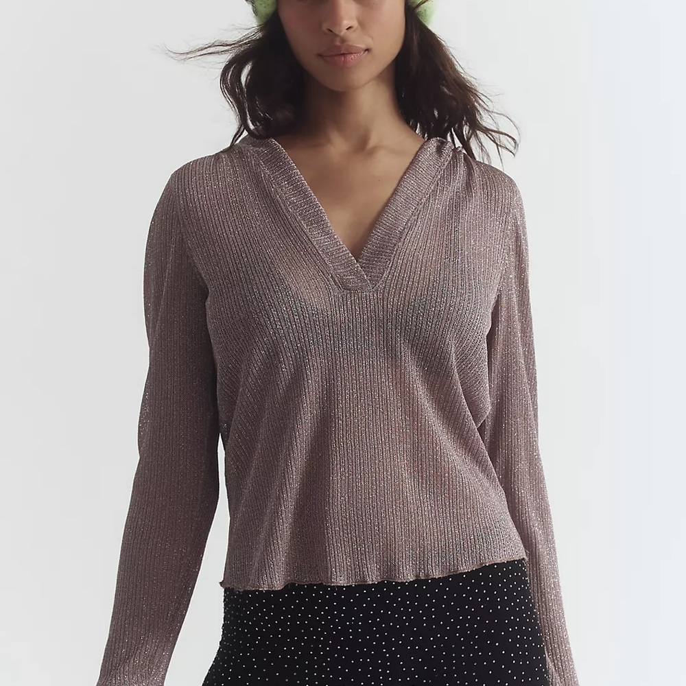 NWT! Daily Practice by Anthropologie Sheer Metallic Long-Sleeve Top